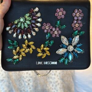 Love Moschino Black Brooch with Multicolor Jewel Embellishments